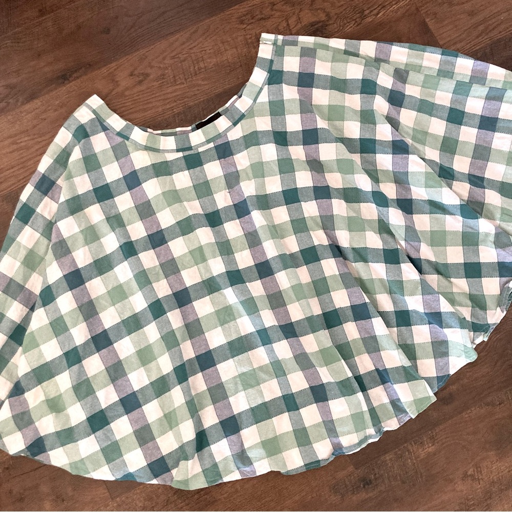 Collectif Retro Circle Swing Skirt w Pockets Blue Green Plaid Sz 22 US